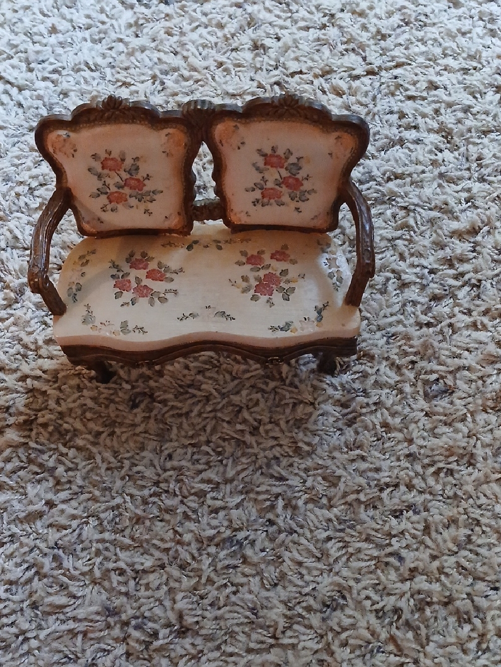 Vintage Floral Miniature Loveseat - Cream and Pink